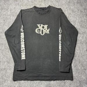 Vintage Volcom Long Sleeve Shirt Gray Logo Sleeve Print Skate Y2K